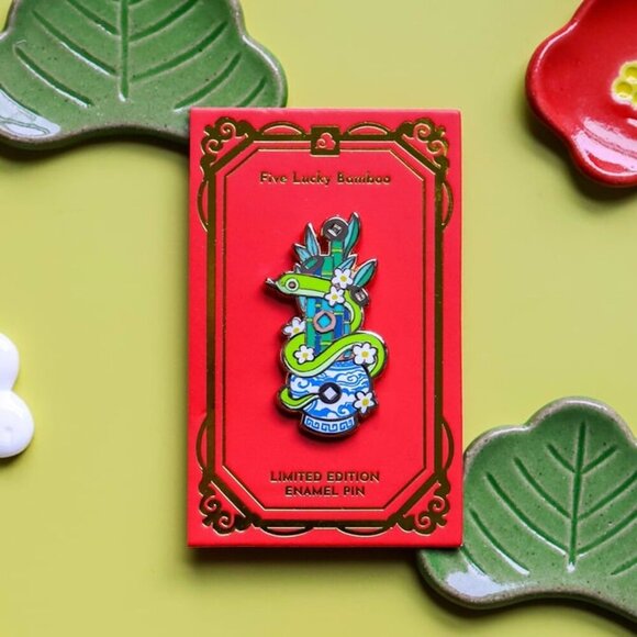 Limited Edition Snake Enamel Pin - Five Lucky Bamboo - Year of the Snake Brooch - Picture 9 of 9